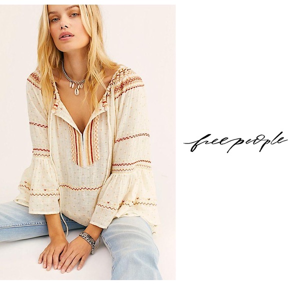 NWT - FREE PEOPLE - Talia Embroidered Blouse - Picture 1 of 12